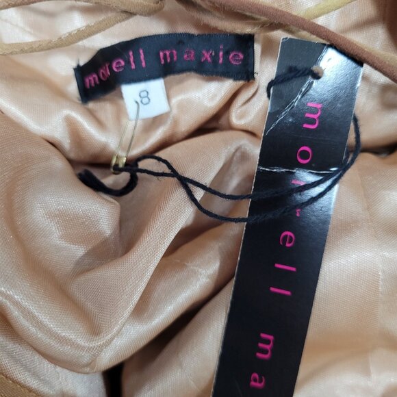 NWD Morell Maxie Brown Silk Chiffon Beaded Rhinestone Strappy Dress 8 - Picture 3 of 16
